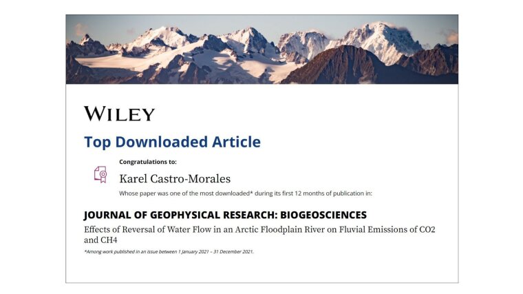 Certificate about a Article, which was stated as one of the most downloaded during the first 12 month period in Biogeosciences, addressed to Karel Castro Morales